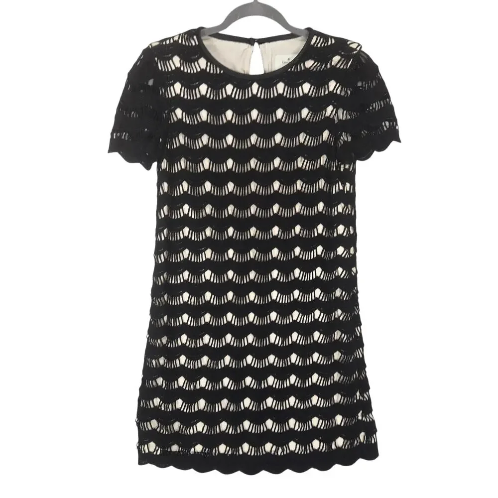 Kate Spade Virginia Black Lace Sheath Dress with Nude Lining Sz 2 Scallop Edges